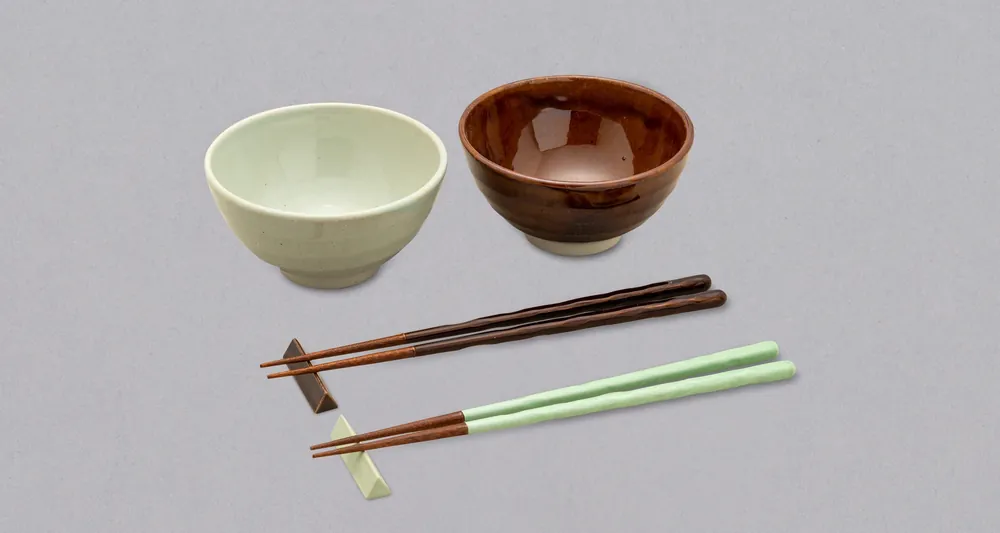 Handmade KURABI Mino Bowl and Chopstick Gift Set — Japanese Mino Ware Yusai