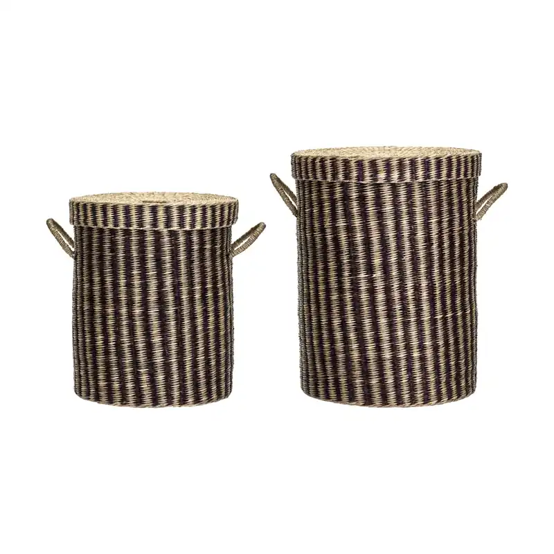 Laundry basket with lid 2 pieces, Natural brown Viral