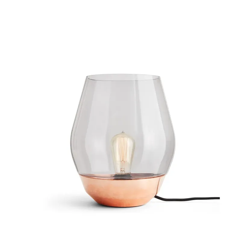 Bowl table lamp, Raw copper. light smoke coloured glass Best Seller