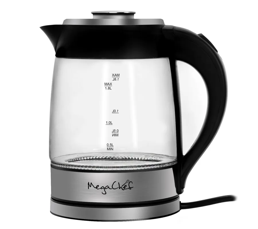 MegaChef 1.8 Liter Cordless Glass Kettle with Infuser Latest