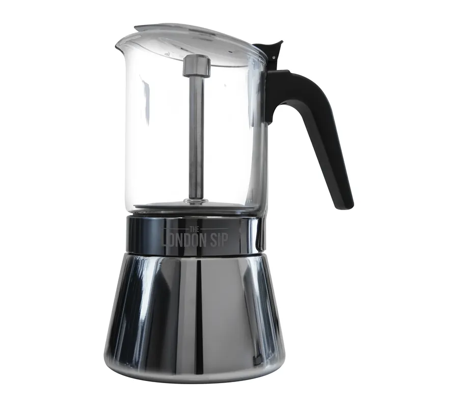 The London Sip Stainless Steel Espresso Maker 9-cup, Glass Limited Time