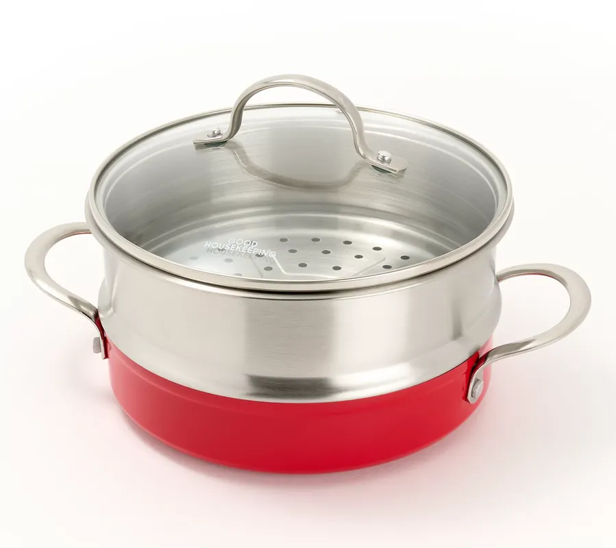 Price Cut Good Housekeeping SS 8" Sauteuse Pan w/ Steamer and Glass Lid