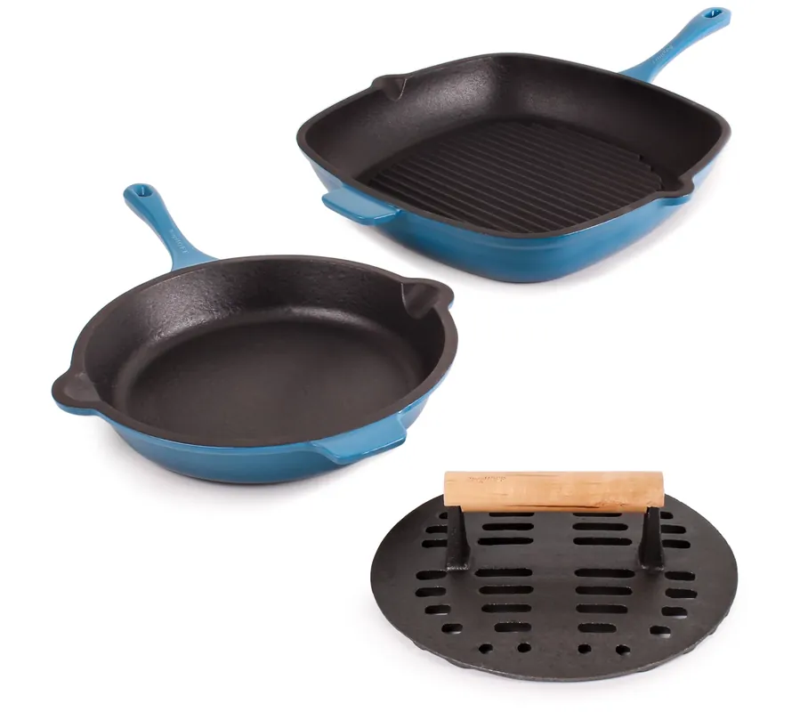Big Sale BergHOFF Neo 3-Piece Cast Iron Set with SlottedSteak Press