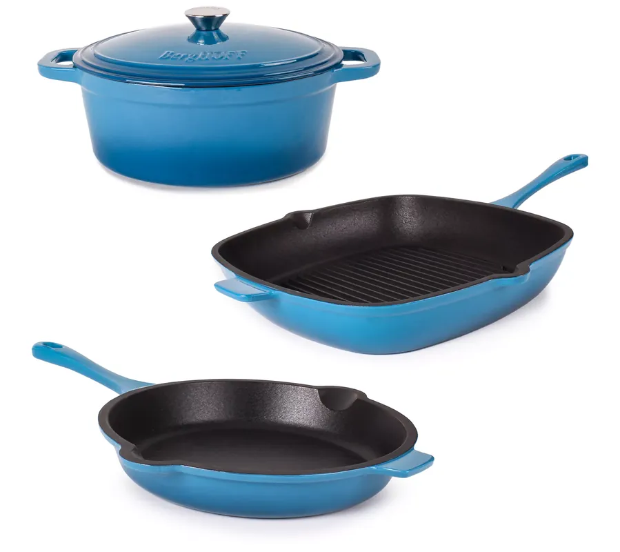 BergHOFF Neo Cast Iron Grill Pan, Frypan & OvalDutch Oven Se Editor’s Pick