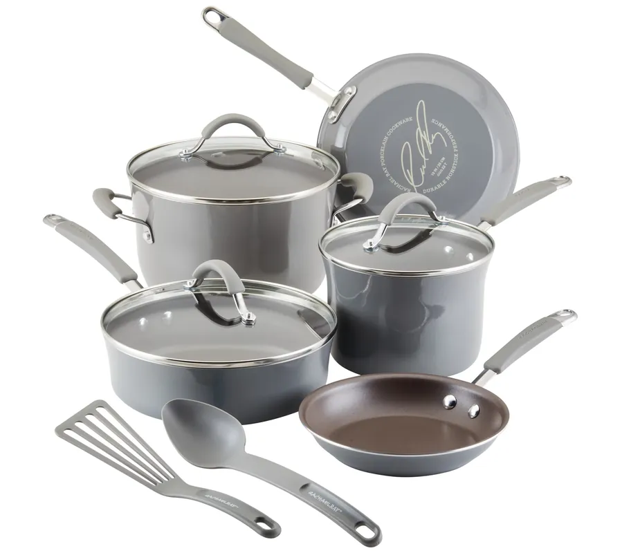 Rachael Ray Cucina Nonstick Cookware Set, 10pc,Sea Salt Gray Secure Checkout