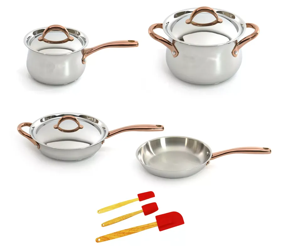 BergHOFF Ouro Gold 10Pc 18/10 SS Cook Set, RoseGold Handles Brand New