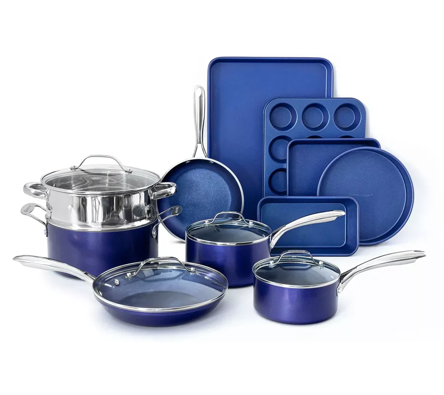 Granitestone Blue 15 Piece Nonstick Cookware an d Bakeware Set Express Delivery