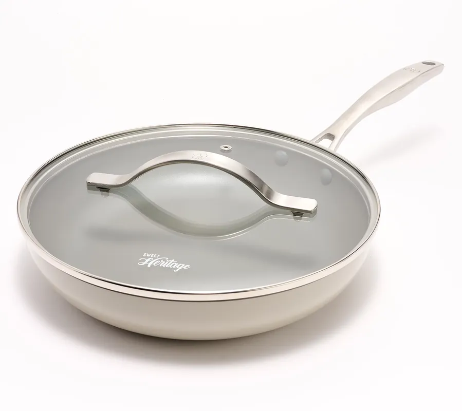 Carla Hall Sweet Heritage 10" Nonstick Fry Pan w/ Glass Lid New Release