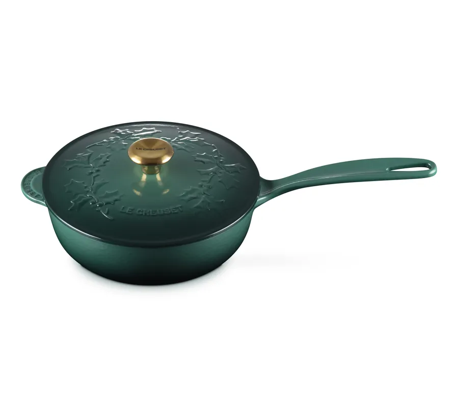 Mega Sale Le Creuset 2.25 qt. Traditional Holly Saucier with Gold Knob