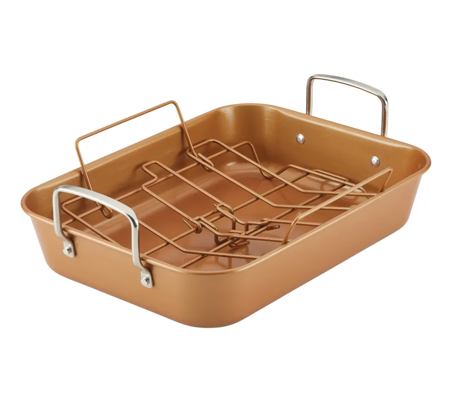 Hassle-Free Returns Ayesha Curry Bakeware Nonstick Roaster with Convertible Rack