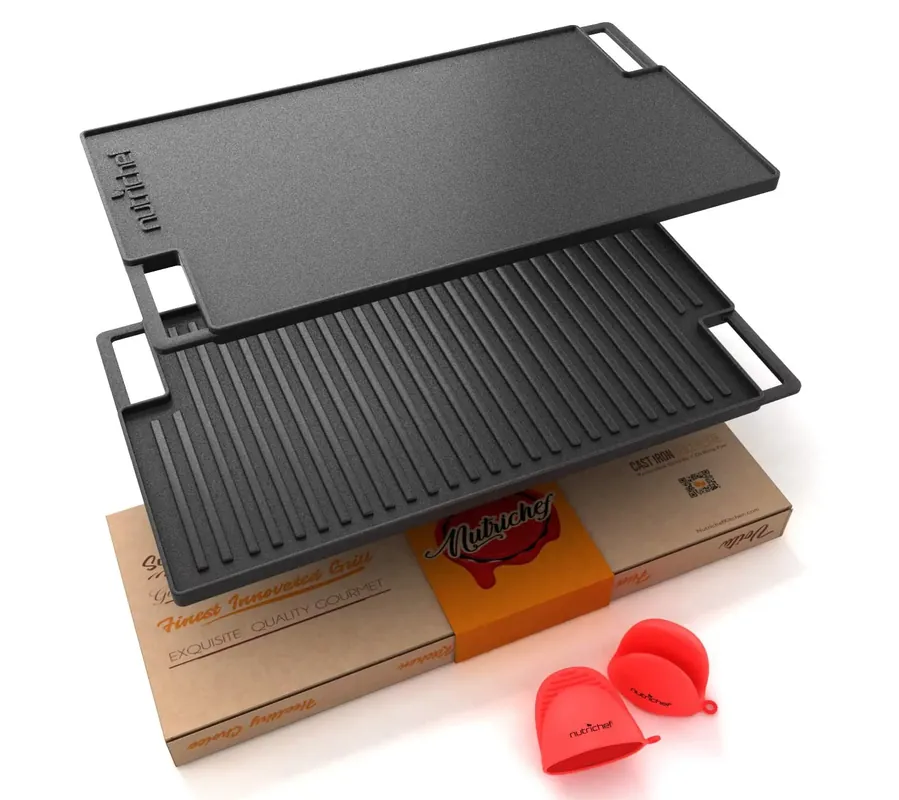 Nutrichef Reversible Cast Iron Griddle Grill Pan Worldwide Shipping