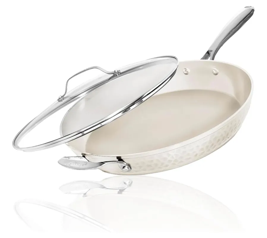 Gotham Steel Hammered Cream 14'' Ultra NonstickFry Pan w/ Lid Budget