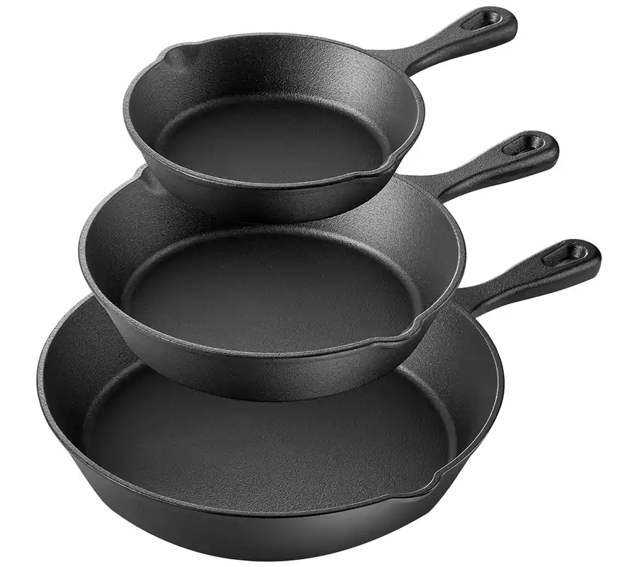 MegaChef Pre-Seasoned 3 Piece Cast Iron SkilletSet Discount