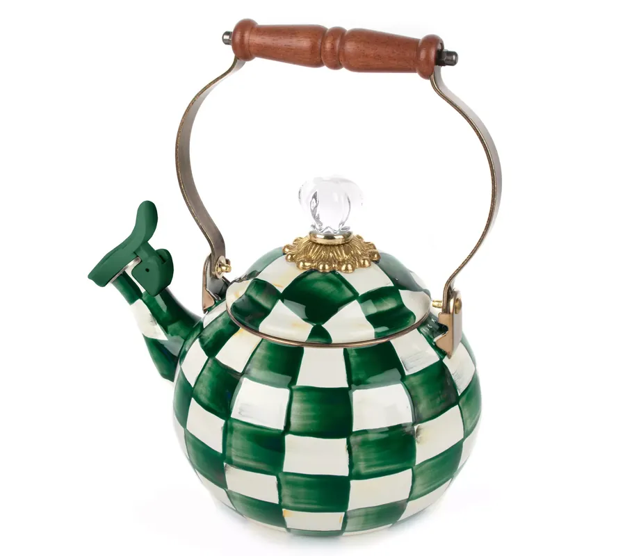 MacKenzie-Childs Emerald Check Whistling Tea Kettle Place Order