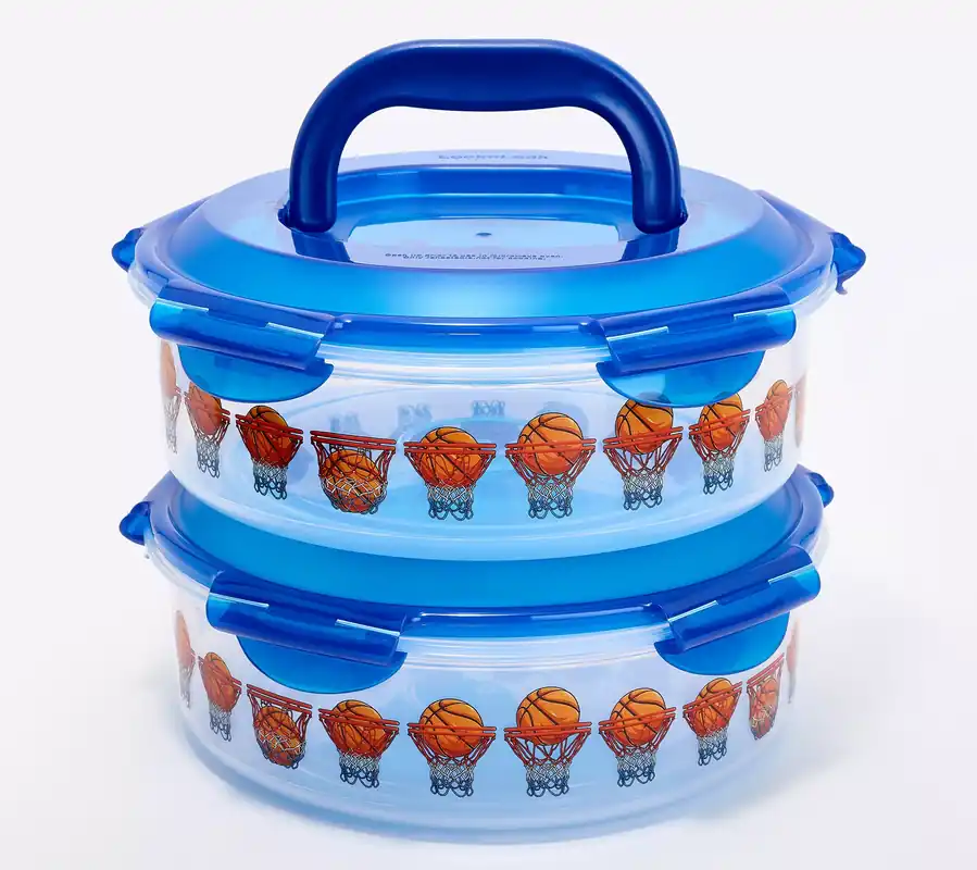 LocknLock S/2 Basketball Printed Canisters w/ (2) Handle Lids Wholesale