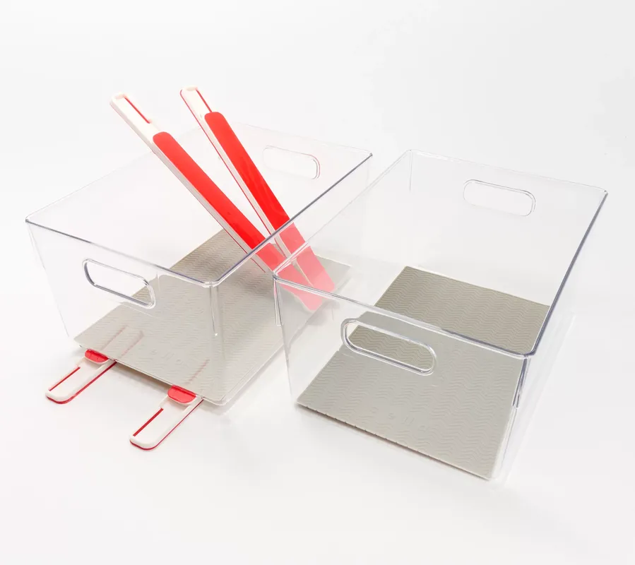 Cella Set of 2 Clear Sliding Cabinet Bins w/ Silicone Liners Popular