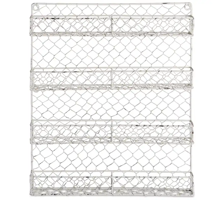 Design Imports 4-Tier Antique White Chicken Wire Spice Rack Markdown