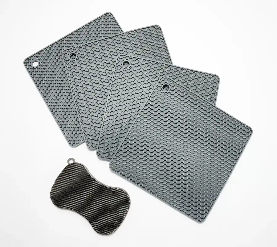 "As Is" Kochblume Set of 4 Square Silicone Dry Mats w/ Sponge Hassle-Free Returns