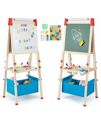 3-in-1 Kids Art Easel Double-Sided Wooden Adjustable Magnetic Drawing Board Hassle-Free Returns