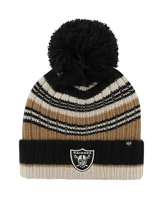 Super Sale Women's Natural Las Vegas Raiders Barista Cuffed Knit Hat with Pom