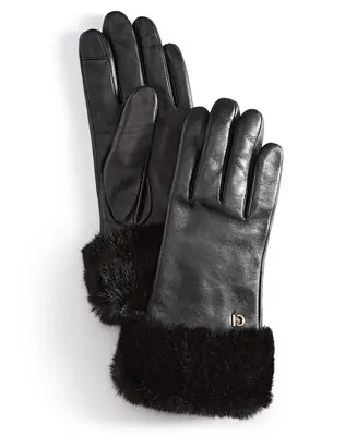 Women's Faux-Fur-Cuff Leather Gloves Order Now