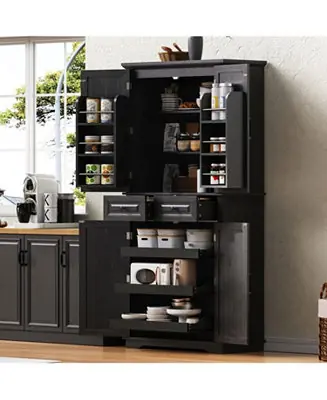 71" Farmhouse Pantry Cabinet with Pull Out Organizers Limited Offer