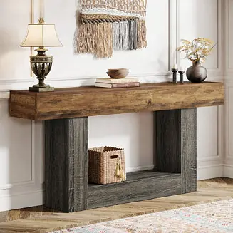 Wholesale 63-Inch Farmhouse Wood Console Table with U-Shaped Base, 2-Tier Narrow Sofa Table for Entryway & Living Room