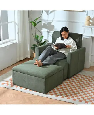 Money Back Guarantee Oversized Dark Green Accent Armchair with Storage Ottoman