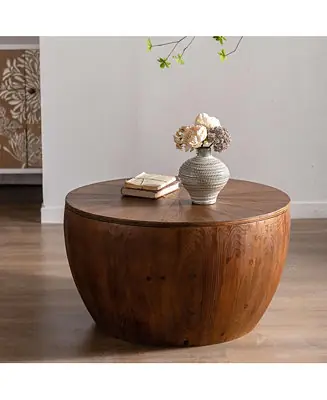 31.50"Vintage Style Bucket Shaped Coffee Table with storage function, for Office, Dining Room and Living Room Save Now