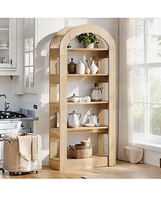 5-Tier Kitchen Pantry Cabinet, Tall Freestanding Pantry Organizer with Arch Design, Wooden Storage Shelf New Arrival