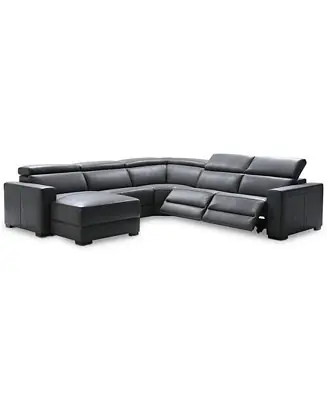 Nevio 5-pc Leather Sectional, 2 Power Recliners No Minimum Order