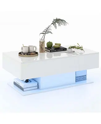 LED Coffee Table with 2 Drawers 20-Color Dimmable LED Lights & Remote Control Best Choice