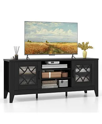 TV Stand for TVs up to 65" with 3-Position Adjustable Shelves Tempered Glass Doors Affordable