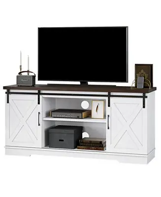 Farmhouse TV Stand for 65 Inch TV, Entertainment Center with Storage and Sliding Barn Doors, Modern Media TV Console TV Stands for Living Room Bedroom Final Sale