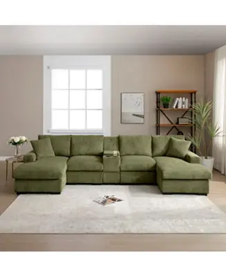 Streamdale U Shaped Cloud Couch Sectional Sofa, 126" Oversized Comfy Green Sofa with Console Next Day Delivery