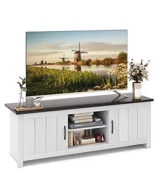 Farmhouse TV Stand for TVs up to 65'' Media Console Center w/ Doors Cubbies Flash Sale