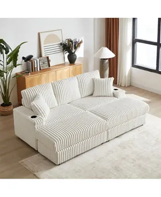 Cozy 84" Corduroy Sofa with Storage, Ottomans, and Pillows Big Sale