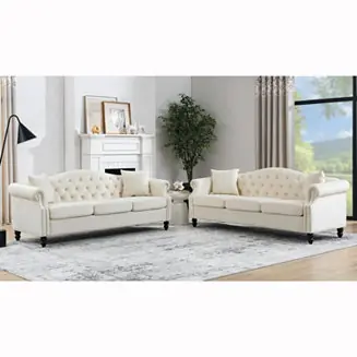 Buy Online Streamdale 3-seater + 3-seater Combination sofa.Beige Velvet W834S00065