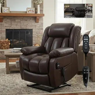 Up to 350 LBS Genuine Leather Power Lift Recliner Chair, with Massage and Heating Viral