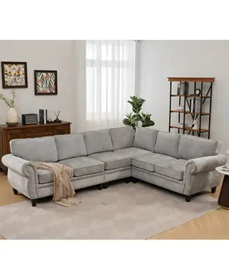 Streamdale 109.5" Light Gray Chenille Sectional Sofa, Rivets & Rolled Arms Cheap