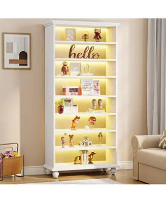 Hot Deal 69-Inch Tall Bookcase with LED Lighting Modern 9-Tier Freestanding Bookshelf Solid Wood Legs Wooden Open Display Shelf Organizer