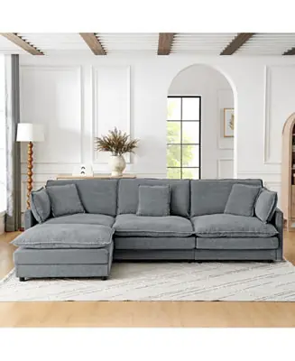 Big Sale Streamdale Modern L-Shaped Sectional Sofa with Ottoman (Grey)