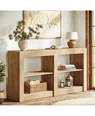 Modern 59-Inch Farmhouse Console Table, 3-Tier Entryway Table with Storage, Wood Console Behind Couch for Living Room, Hallway, Foyer, Oak