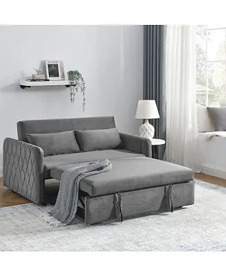 Direct From Factory 55" Velvet Sleeper Sofa with Pull-Out Bed, Reclining Backrest & Side Storage Pockets,Convertible Sofa Bed for Small Spaces-Maison Boucle
