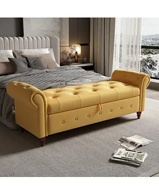 Upholstered Storage Bench with Rolled Arms Professional Grade