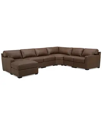Wholesale Radley 141" 6-Pc. Leather Wedge Modular Chaise Sectional