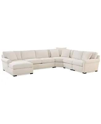 Radley Roll Arm 148" 5-Pc. Fabric Chaise Sectional with Wedge Holiday Sale