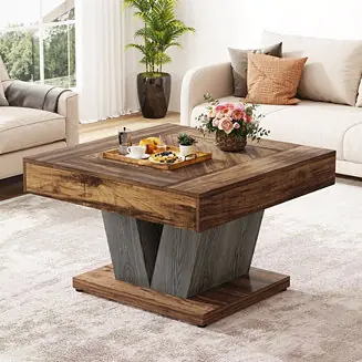Square Coffee Table, Wood Coffee Table for Living Room, 31.5" Modern Center Table Cocktail Tea Table Accent Table Best Price