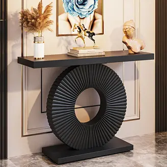 Modern Console Table with Geometric Base, 40 inch Wood Entryway Table Sofa Table Narrow Long for Living Room, Entryway, Hallway Viral