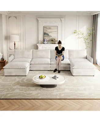 Free Returns Corduroy 4-Seater Cloud Couch with Footrests & Cushions